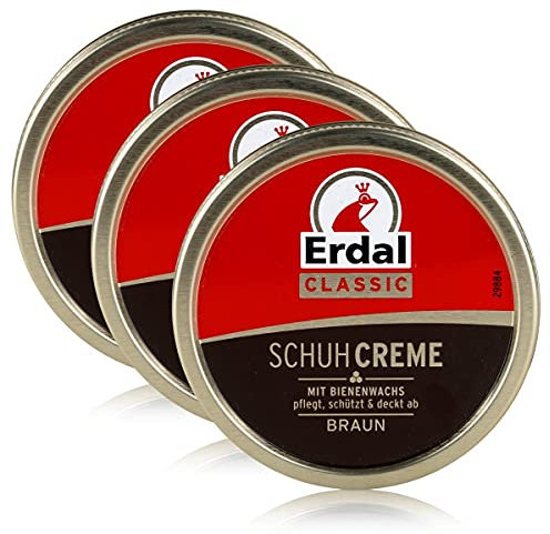 Erdal Classic Schuhcreme Braun 75ml - Dosencreme, pflegt, glänzt & schützt - Mit Bienenwachs (3er Pack)