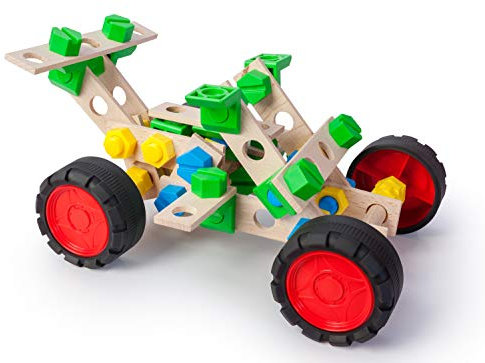 A ALEXANDER 2156 Constructor Junior 3 in 1 Set Buggy Fahrzeug Bausatz, 90 Teile Holzbaukasten Auto, Experimentierkasten mit Holz und Kunststoff Elementen, Konstruktionsspielzeug für Kinder ab 4 Jahren