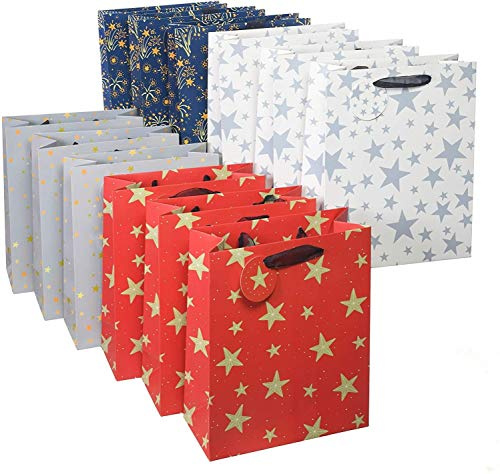 KAHEIGN 12 Pièces Des Sacs-cadeaux, 28 x 22 x 10cm Sacs De Noël Assortis Des Sacs-cadeaux Sacs De Fête De Noël - Avec Poignée De Gaze Et 24pcs Tags