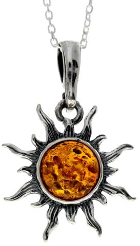 1764 Anhänger Stern Sonne aus echtem baltischen Bernstein und Sterlingsilber, ohne Kette, Harz, Bernstein