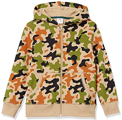 Amazon Essentials Felpe con Cappuccio Foderate in Pile con Cerniera Bambini e Ragazzi, Verde Mimetica, 3 Anni