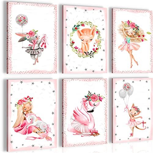 Novart Wandbilder Set Ballerina - KOMPLETT AUFHÄNGFERTIG - Made in Germany - Moderne Bilder Kinderzimmer Mädchen - N021064a