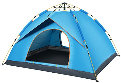 Outdoor Pop Up Wurfzelt, Camping Zelt 3-4 Personen Kuppelzelt Wasserdicht Zelt Ultraleichte UV Schutz Wurfzelt für Camping, Trekking, Outdoor, Reisen,Blau