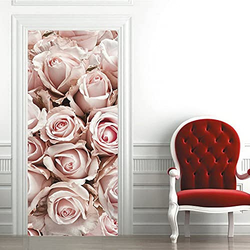 A.Monamour Türtapete Selbstklebend Türfolie Türposter 3D Romantischer Vintage Rosa Rosen Hintergrund Vinyl Folie Türdeko Tapete Wandbild Türaufkleber Türtattoo 90 x 200 cm