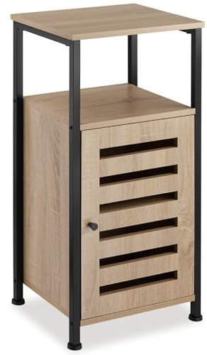 tectake® Beistellschrank schmal, Nachttisch schmal, Nachtkästchen Holz und Metall, Kleiner Schrank mit offener Ablage, Kommode klein, 38,5 x 31,5 x 81 cm - Industrial Holz hell, Eiche Sonoma