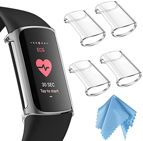 Fintie 4 Pack Screen Protector compatible with Fitbit Charge 6/5 | Soft TPU Case Full Protective Cover