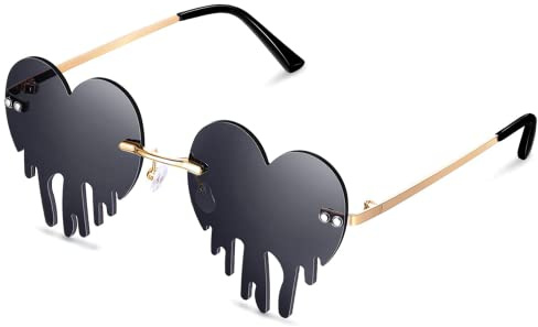 Sunwuun Sonnenbrille Rave,Sonnenbrille für Damen,Frauen,Männer,Schmelzen Tropfende Brille,Sonnenbrille Herz,Partybrille Foto Requisiten für Halloween,Karneval Party,Festival Outfit Damen Accessoires