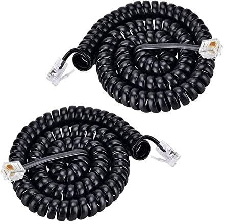 7M 2 pack Telefon Spiralkabel,Spiralkabel Telefonhörer telefonhörerkabel, Spiralkabel Telefon Schwarzes 360 ° Anti-Tangle Schwenken Telefonkabel,Rj9 4p4c Gilt für Telefonzubehör für Familientelefone