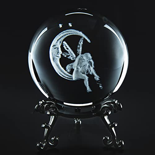 Prefdo 3D-Kristallkugel mit Metallständer, Briefbeschwerer, 60 mm, lasergravierte Glaskugel, Display, Globus, Meditationsball, Schreibtisch-Dekoration