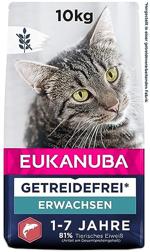 Eukanuba Katzenfutter trocken getreidefrei - Premium Trockenfutter mit viel Lachs für ausgewachsene Katzen, 10kg