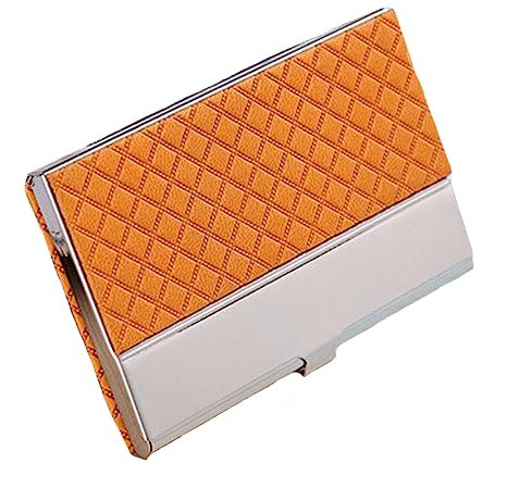 Visitenkartenhalter, Edelstahl & PU Leder Visitenkartenetui, Professionelle Tasche Kartenhalter für Reisen und Arbeit, Dunkelgelb