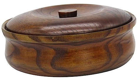 HOMSFOU Snack Bowl with Lid Wooden Fruit Bowl Snacks Holder Fruits for Home or Store