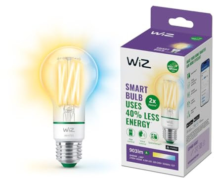 WiZ ultra effiziente smarte LED Lampe, E27, Energieeffizienzklasse A, energiesparend, Automatisierung und smarte Steuerung per App/Stimme über WLAN