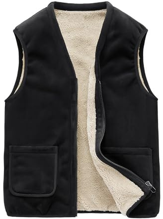 Detwen Herrenweste mit Teddyfell Gefüttert Samt Weste für Herbst Winter Schwarz Herstellergröße 4XL/ EU Größe L