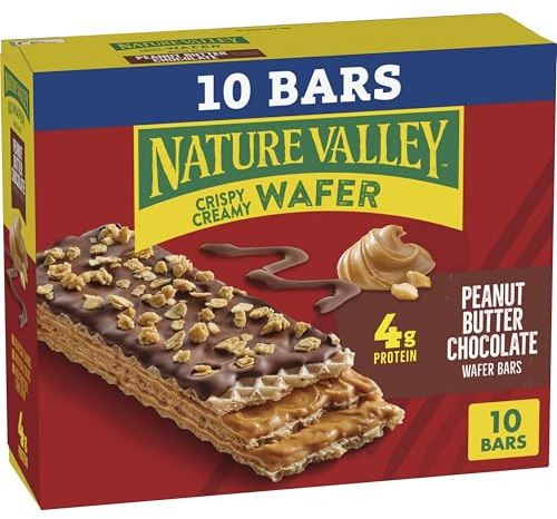 Nature Valley Crispy Creamy Wafer Bars, Peanut Butter Chocolate, 4g Protein, 10 Bars, 13 oz