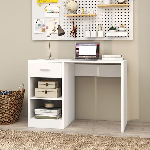 Panana Computer Desk 1 Drawer Home Office Writing Study Desk, Modern Simple Style PC Table, Dressing Desk (White)