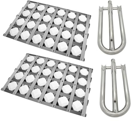 Folocy 18.125 Grill Burners Grill Briquette Tray for Alfresco ALX2-30C, ALX2-42C, ALX2-42RFG, ALX2-56, ALX2-56BFG, BBQ Pipe Tubes Ceramic Briquettes Grill Replacement Parts Stainless Steel