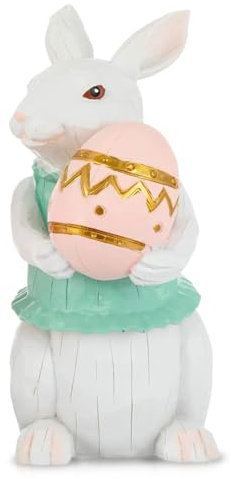 Aurasky Coniglietto di Pasqua Figurine, Statuetta di Coniglio in Resina, Coniglio Tiene l'uovo, Decorazione di Pasqua Figurina, Coniglietto Ornamenti per Giardino Tavolo Casa
