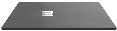 Balterley 1200 x 800 mm Rectangular Shower Tray, Slimline Shower Trays, Durable Stone Resin Base Trays for Bathroom Enclosure Cubicle, Central Waste Rectangular Tray for Wetroom Showers (Slate Grey)