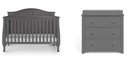 Child Craft Camden Design 4-in-1 Convertible Baby Crib Nursery Furniture Set, Baby Bed and 3 Drawer Dresser, for Babies, Toddlers and Kids Bedroom (2 Piece - Cool Gray)
