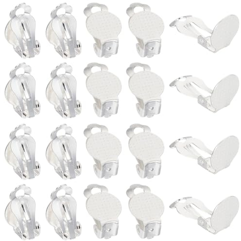 SUNNYCLUE 1 Box Mit 40 Stück Ohrclips Aus Edelstahl Runde Ohrclips Mit Flacher Rückseite Ohrring Clips Für Nicht Durchstochene Ohren Ohrring Konverter Clip Ohrring Beschläge Für Schmuckherstellung Zub