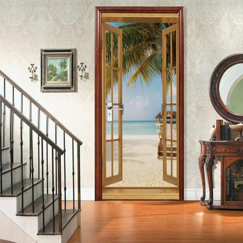 3D Türaufkleber Fenster Mit Meerblick 90 X 200 Cm Türtapete Selbstklebend Türposter - Fototapete 3D Effekt Türfolie Poster Tapete Wandtattoo Diy Selbstklebende Wandbild Pvc Wasserdichte Tapete 0