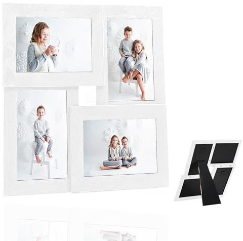 Collage Bilderrahmen für 4x(13x18 cm) Fotos, Weiß Bilderrahmen Fotorahmen Collage aus MDF Holz mit Polystyrol,Mehrfachbilderrahmen für 4 Fotos,332773
