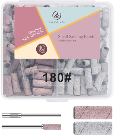 Oranllow 110pcs Small Sanding Bands Nail Drill Bits for Nail Drill