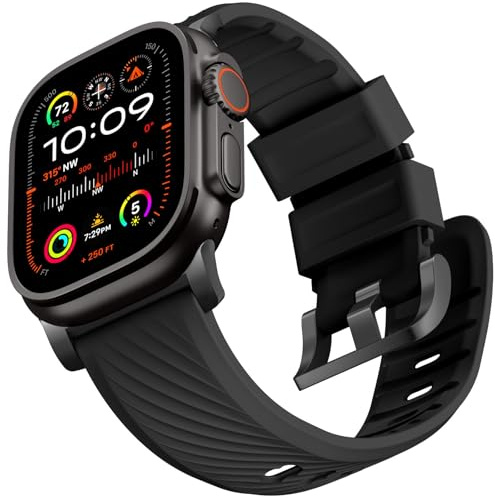Bandletic R-FKM kompatibel med Apple Watch Ultra 2 armband 49 mm - mjukt sportband kompatibelt med iWatch armband serie 10 9 8 SE 7 6 5 4 46 mm 45 mm 44 mm 42 mm (Serie 3 2 1) för män och kvinnor, Blå