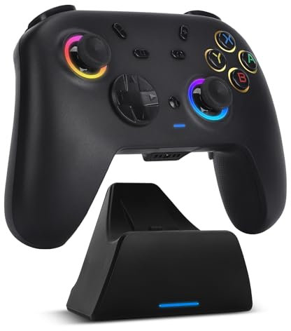 DoJoZone Manette PC Sans Fil avec Station Charge, Manette Switch 2 avec Hall Effect Joystick/Trigger(NO Drift), Lumière RGB, Bouton Macro, Controller Gamer pour Switch 2/Switch/OLED/Lite/PC Windows