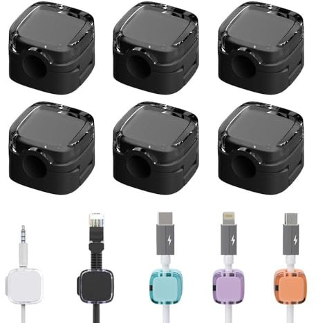Cable Organizer Clips - 6 Pcs Magnetic Cable Organizer Storage Holder with Strong Adhesive - Hide Phone Charging Cable Keeper for Home/Office/Car/Desk/Nightstand (Black)