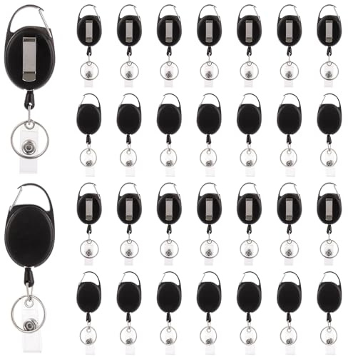 GBACHOOSE 30 Packs Retractable Badge Holder, Heave Duty Badge Reels with Carabiner Belt Clip and Key Ring, Badge Reel Clip for ID Card Name Keychain