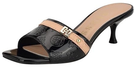 GUESS Peomit damsandaler med klack, Svart beige logotyp 001, 37 EU
