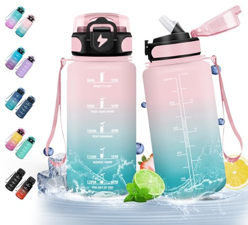 HoneyHolly Borraccia 500Ml, Senza BPA & A Prova di Perdita, Borraccia con Cannuccia, Reutilizables, Scuola Elementare, Cantimplora Motivazionale per Scuola, Palestra, Ufficio, Running