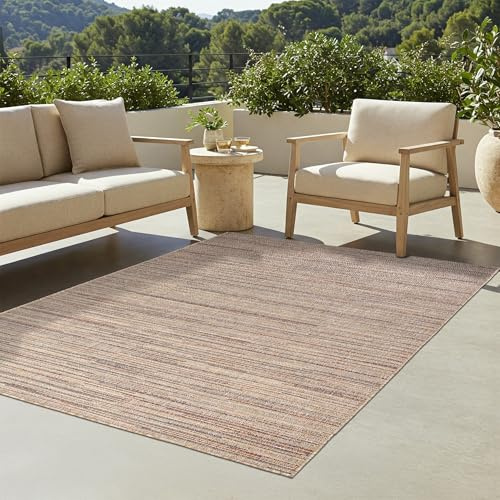 TAPISO Yucana In & Outdoorteppich Braun Beige Boho Ethno 200 x 300 cm | strapazierfähiges Flachgewebe Robust UV-beständig Wetterfest Balkon Terrasse Garten Küchen Modern OEKO-TEX
