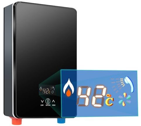 Wiefiche Durchlauferhitzer, AC220V 6500W Elektronischer Mini Wassererhitzer mit Handbrause, 30-55℃ Temperatur, Tankloser Dusch Warmwasserbereiter für Küchen, Bäder, Restaurants, Schulen, Friseursalons