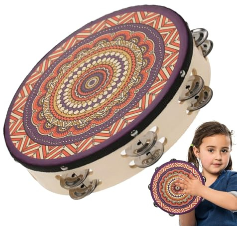 Holz-Tamburin-Trommel – 20,3 cm (8 Zoll) Handschlaginstrument mit Schellen für Musikunterricht, Festivals und Gruppenaktivitäten