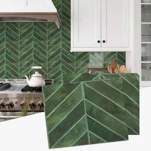 WoStick carrelage adhesif mural cuisine, chevrons de qualité supérieure de 2,5 mm d'épaisseur carreaux adhesif cuisine, imperméable credence adhesive, 32 x 25 cm, 5 feuilles/paquet