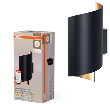 OSRAM SMART+ Matter Vägg Twist LED Vägglampa 230x127mm TW | SMART+ MATTER Wall Twist, Indoor Wall Lighting, Svart, 30000 h, 1-Pack