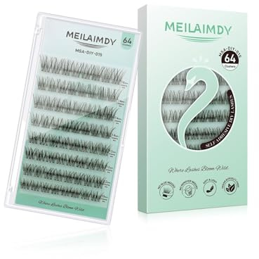 MEILAIMDY Pestañas Autoadhesivas, Pestañas Artificiales DIY Clusters 64 Piezas 0,07mm Curva C – No Necesita Pegamento/Removedor, Naturales Suaves Fibra PBT, Maquillaje Quotidiano (MSA-DIY-015)