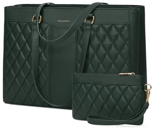 RAINSMORE Laptop Handbags for Women 15.6 Inch Ladies Work Bags with Compartments, PU Leather Laptop Tote Bag Waterproof Large Handbag Shoulder Bag for School Office Business