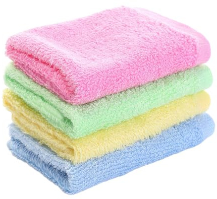 Vaniika Lot de 4 gants de toilette en bambou réutilisables pour enfants et adultes - Pour la salle de bain et le démaquillage - Convient aux peaux sensibles