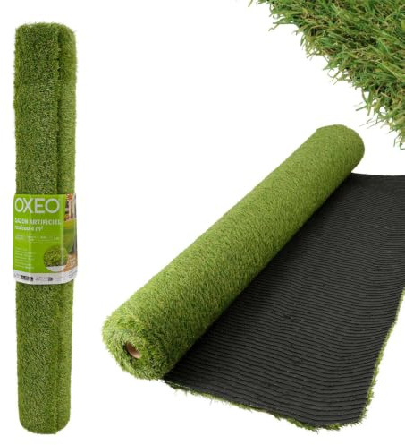 Oxeo Gazon synthétique Artificiel Rouleau 4m2-1230g/m2 - Épaisseur 2cm - Pelouse synthétique Balcon, terrasse - Effet Naturel