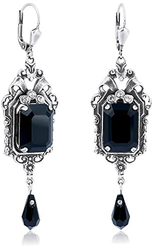 Jugendstil Ohrringe Markenkristalle Silber Schwarz vintage goth NOBEL SCHMUCK