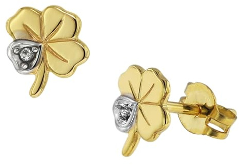 trendor Damen Ohrringe Kleeblatt 333 Gold 8 Karat Bicolor 75094 | Glücksklee Ohrstecker aus Echtgold für Frauen, symbolischer Ohrschmuck,