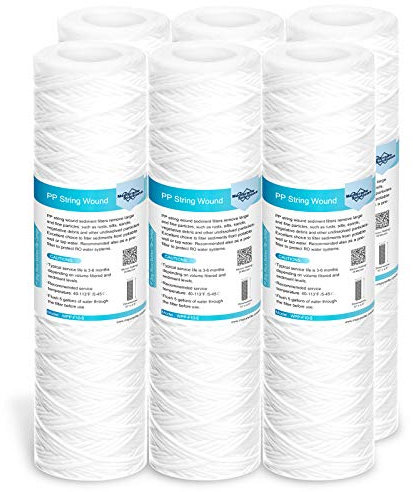 Membrane Solutions Recambio de Filtros, Cartuchos de Filtro Anti-sedimento Herida, 20 Micras de Tamaño Estándar de 10 x 2,5, Sistema de Filtración de Toda la Casa Universal, Pack de 6