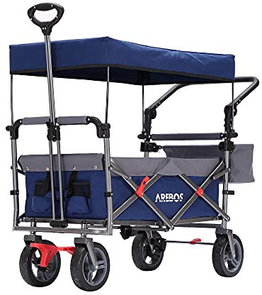 Arebos Handcart Premium Foldable with Roof | Transport Trolley | Up to 100 kg | Front and Rear Brakes
