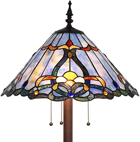 Bieye L30687 Lampadaire baroque style Tiffany en vitrail avec abat-jour bleu de 45,7 cm de large pour la lecture, le travail, la chambre, le salon, 3 lumières, 161,3 cm de haut