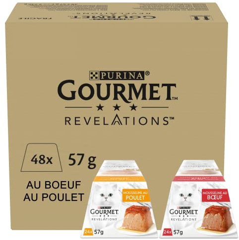 Gourmet Revelations Mousse, Katzenfutter nass in Sauce, Huhn & Rind, 48er Pack (48 x 57g)