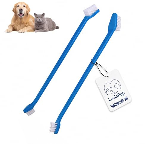 LOVINPUP Double-Sided Dog Toothbrush Set – 2-Pack Cat & Dog Toothbrushes with Soft Bristles – Long Handle & Gentle Cleaning Design for Pet Dental Care, Plaque & Tartar Removal at Home